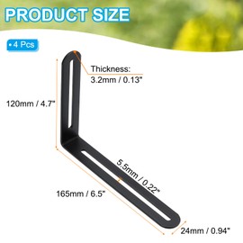 PATIKIL 6 1/2" Adjustable Right Angle Corner Brace with Slots 4 Slidable Slotted Joint Right Angle Bracket Metal Corner Connector Bracket for Wood Chair Furniture Black