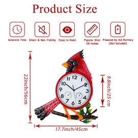 HOBYLUBY Large Outdoor Clock Silent Non-Ticking, Cardinal Outdoor Wall Clock with Thermometer & Humidity Decorative Outdoor Clocks for Patio, Garden, Home Decor