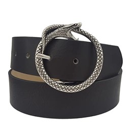 Stylish, In-trend Round Snake Gold Buckle Belt Black L