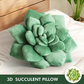 OtGalk 3D Succulent Shaped Pillow - 19.7'' Flower Pillow, Plant Cushion for Bedroom, Home Decor - Soft Plush Decorative Throw Pillow, Unique Green Plant-Shaped Design
