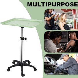 Salon Rolling Tray, Height Adjustable Tattoo Tray Rolling Cart, Storage Utility Trolley for Spa, Beauty Salon Service, Hairdresser Cart with Wheels, Black (Green)
