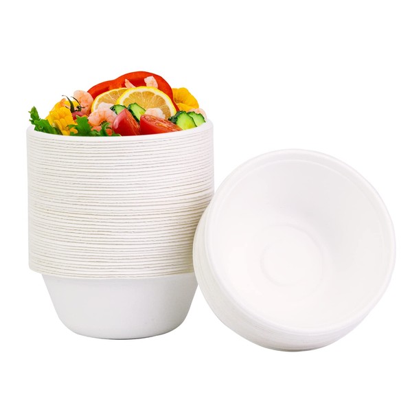 AHPYEUHK 260 ml Disposable Bowls 60 Pieces Eco Friendly Sugar Cane Bagasse Paper Bowls, Biodegradable and Compostable Paper Plates for Picnic, Barbecue, Parties