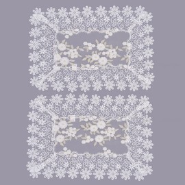 Raedan White Ivory Gold Floral Lace Placemats 14”x20” Set of 2, Table Topper Dresser Scarf Place Mats(Set of 2, White & Ivory)