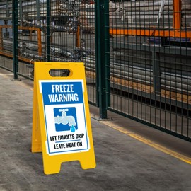 Sigo Signs, Freeze Warning Let Faucets Drip Leave Heat On Sidewalk Sign Kit, 10x16 Inches, with A Frame Stand, Made in USA