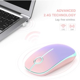 Wireless Mouse, Vssoplor 2.4G Slim Portable Computer Mice with Nano Receiver for Notebook, PC, Laptop, Computer (Pink to Purple)