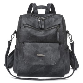 Puwuzixi Women's Backpack Waterproof Anti-Theft Lightweight PU Fashion Travel Multipurpose Convertible Purse Shoulder Bag Handbag Backpack (Black)