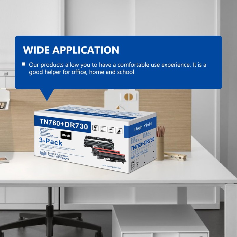 TN760 Toner Cartridge and DR730 Drum Unit Replacement for Brother