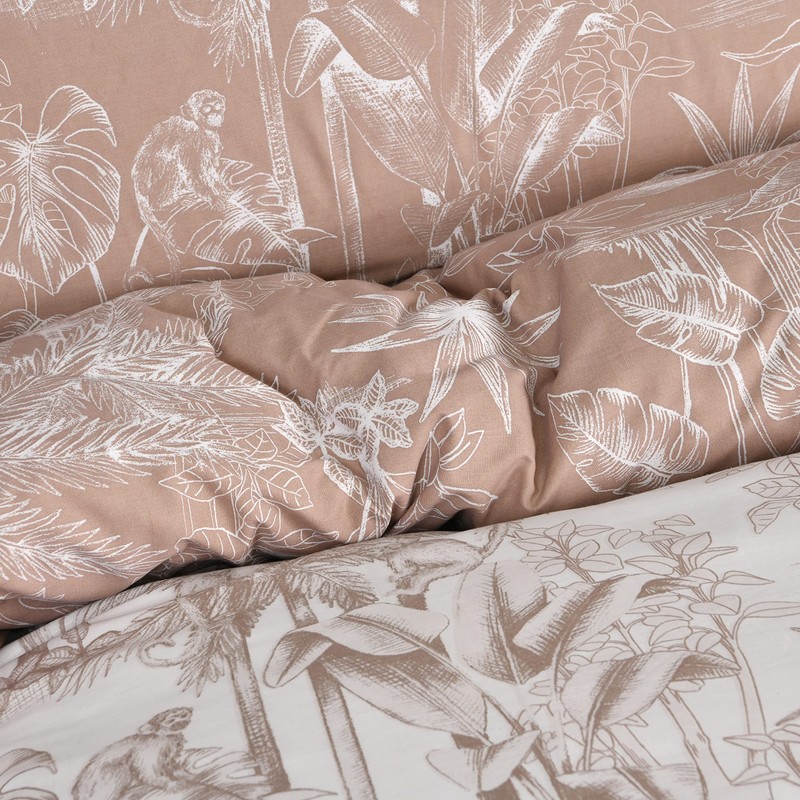 Sleepdown Tropical Monkey Natural Brown Reversible Duvet Cover Quilt Bedding