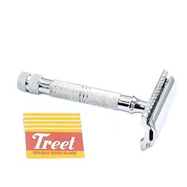 OdontoMed2011® Classic Stainless Steel Manual Shaver Double Edge Safety Razor Chrome Plated with 5 Pcs Double Edge Razor Blades BTS-316