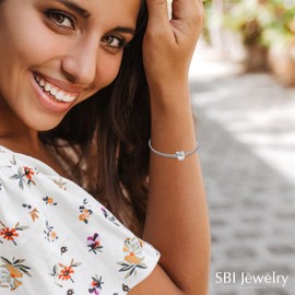 SBI Jewelry Girls Women Sister Rose Heart Charm for Bracelets Necklace Pendant Silver Beads CZ Shiny Friends BFF Daughters Classmate Brother Mum Anniversary Birthday