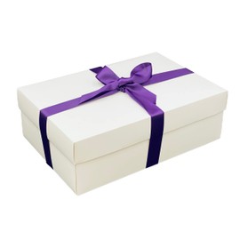 White Gift Box with Lid | Pick Your Ribbon Colour | Large Memory or Hamper Boxes | Flat-Packed Gift Boxes for Presents, Birthday or Baby Gifts | Size 30x20x10cm (Purple Ribbon 48)