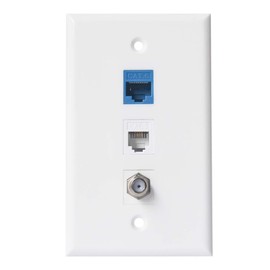 Coax Ethernet Phone Wall Plate - 1 Port Cat6 RJ45 + 1 Phone Jack Cat3 RJ11/RJ12 + 1 Port Coax Cable TV- F-Type
