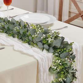 SEBOVIM 2Pcs Eucalyptus Garland,5.9FT Artificial Greenery Garland with Flowers,Artificial Faux Silver Dollar Eucalyptus Leaves Vines for Table Home Wedding Party Outdoor Decor
