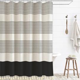 WOUVMA Boho Shower Curtains for Bathroom with Tassels Black Farmhouse Striped Shower Curtain Beige Rustic Linen 72x78 Inches