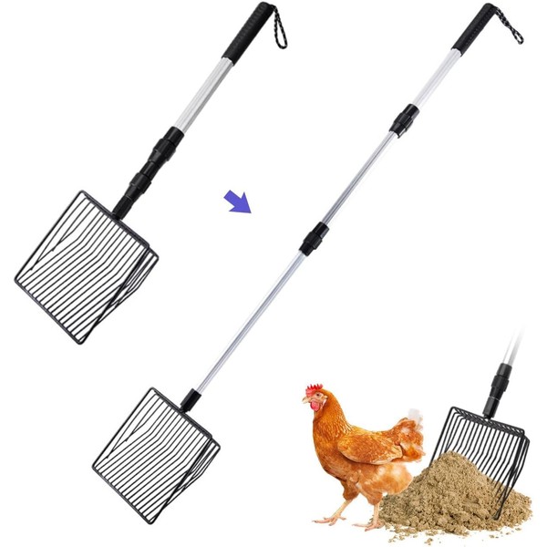 Wofypetny Chicken Poop Scooper, 3 in 1 Adjustable Metal Long