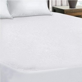 DTEX HOMES Terry waterproof mattress protector double bed 40cm Stretch Skirt Breathable Fitted Bed Sheet Non Noisy Anti Allergy Bed Cover,Double Bed Mattress Protector (137 x 190cm)