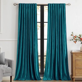 PRIMROSE Teal Velvet Curtains 72 inch Long for Living Room,Set of 2 Panels Blackout Rod Pocket Back Tab Window Treatment Room Darkening Heavy Decorative Curtains Drapes for Bedroom
