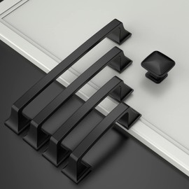 Amerdeco 10 Pack Matte Black Cabinet Pulls 6-1/4 Inch(160mm) Hole Center Cabinet Hardware Kitchen Cabinet Handles for Bathroom Drawer Pulls Dresser Pulls ZH0002