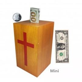 FixtureDisplays Wood Donation Box Church Offering Coin Collection Mini Piggybank 4x4x7"