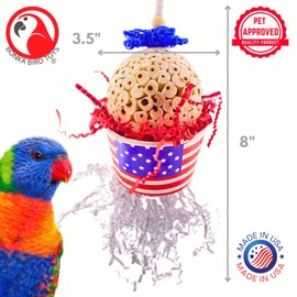 Bonka Bird Toys 2767 Star Spangled Sola 8" x 3.5" Cardboard Paper Wood Bead Vine Chew Toy for Extra Small to Medium Birds Enrichment and Cage Play Parrotlet Parakeet Pionus