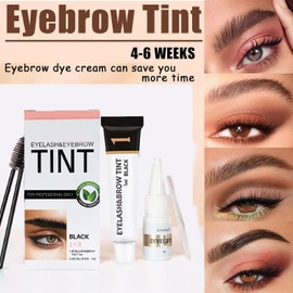 Tinte Para Cejas y Pestañas, Kit De Tinte 2 En 1, Maquillaje de Larga Duración Máscara de Cejas con Cepillo Cejas, Mascara Tinte Fijador para Cejas, Gel de Cejas Perfectas para Mujeres Que Dura 7 Semanas, Uso Doméstico En Salón (brown)