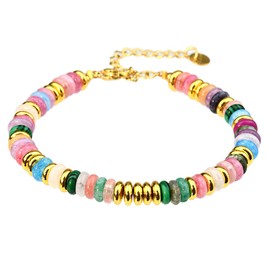 LYLYMIMI Gemstone Beaded Bracelet for Women and Girl, Colorful Beach Boho Gems Bracelet 14K Gold Plated Stackable Handmade Bohemian Multicolor Natural Stone Bracelet