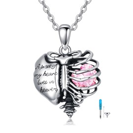 PELOVNY Urn Necklaces for Ashes 925 Sterling Silver Heart Skeleton Birthstone Necklace Cremation Jewelry Memorial Gifts for Women Men Mom - October