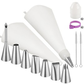 Icing Bag Set with Nozzles (15 Pieces) - Reusable Piping Bag with 7 Stainless Steel Nozzles for Baking Lovers, Baking Accessories for Cakes, Cakes, Pastry Decoration