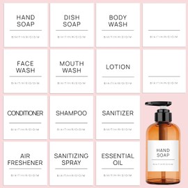 HVSWLY - Etiquetas impermeables para botellas, 14 etiquetas blancas, incluye 2 etiquetas en blanco, para jabón, champú, acondicionador, loción, dispensador de jabón
