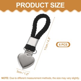 sourcing map 6 Pcs Tea Towel Clips with Cotton Loop for Hanging, 4.3 Inch Metal Towel Hooks Multipurpose Cloth Hangers for Home Kitchen Bathroom, Black(Heart)
