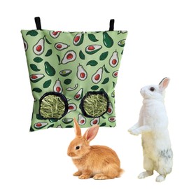 1 Pack Guinea Pig Hay Feeder, Rabbit Hay Feeder Bag Hanging Guinea Pig Chinchilla Hay Feeder Food Dispensers Bag Feeder Bag with 2 Holes for Small Animals - Avocado
