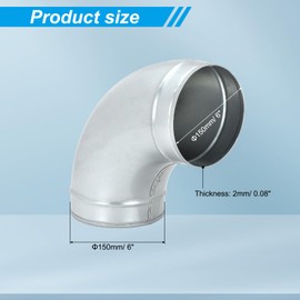 PATIKIL 6 Inch 90 Degree Duct Connector, Galvanized Steel Elbow Vent Tube Connector Ducting Pipe Adapter Fittings for HVAC Dryer, Exhaust, Extractor, Ventilation System