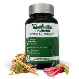 VIFADIMED Rhubarb - Herbal Support for Constipation Ease, Stool softeners, with Rhubarb, Encourage Smooth Move for intestinal Movement, 45 Capsules - 1 Bottle