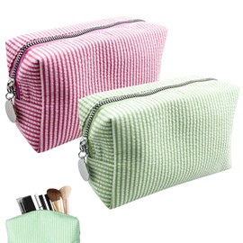 Auswalar 2PCS Striped Cosmetic Bag, Travel Toiletry Bag, Organizer Storage Pouch Lightweight, Wedding Bridesmaid Gifts, Multicolor, Stripe