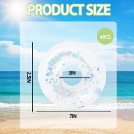 Pack of 4 Inflatable Drink Holders, Floating Drink Holder Pool, Transparent with Sequins for Pool Party, Beach Party and Tropical Festivals, Gold, Silver, Pink, Blue