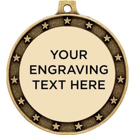 2.5" Gold Universal Star Engraving Medal Award with Neck Ribbon, Custom Free Engraving