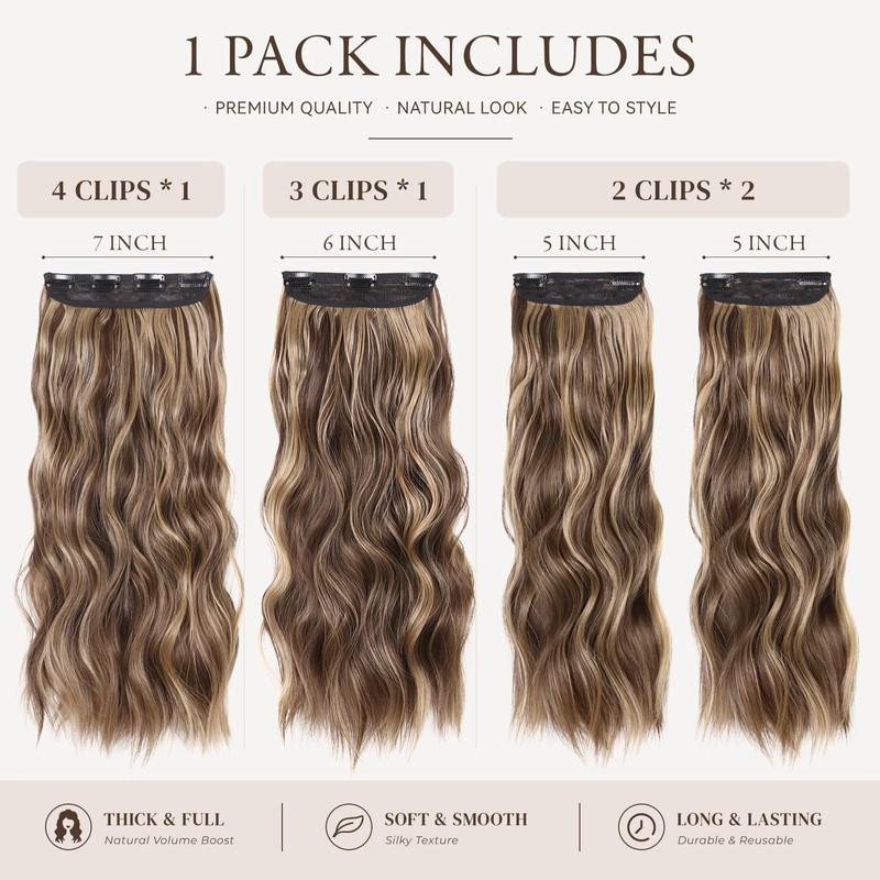 20 Inch Clip in Hair Extensions,Long Wavy Synthetic Hair for