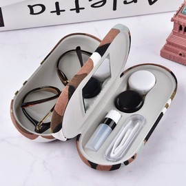 Camouflage 2 in 1 Double Sided Portable Contact Lens Case and Glasses Case,Dual Use Design with Built-in Mirror, Tweezer and Solution Bottle Included for Travel Kit