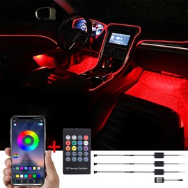 TABEN Car Ambient Light Kit, 4 Metres Integrated Fibre Optic Multicoloured Atmosphere Lighting Music Sync Sound Active Memory Function Wireless Remote Control and Bluetooth App Control 12V-24V