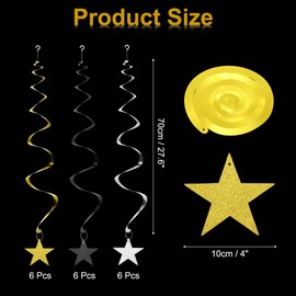 PATIKIL 18pcs Hanging Stars Decorations, 27inch Star Hanging Party Backdrop Decorations Party Supplies Shiny Twinkle Streamers for Wedding Birthday Party Graduation, Gold Silver Black