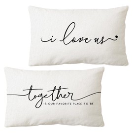 Sidhua Love Themed Pillowcase Decorations for Home, I Love Us Together is Our Favorite Place to Be Throw Pillow Cover 12”x20” Set of 2, Valentine’s Day Gifts, Love Gifts