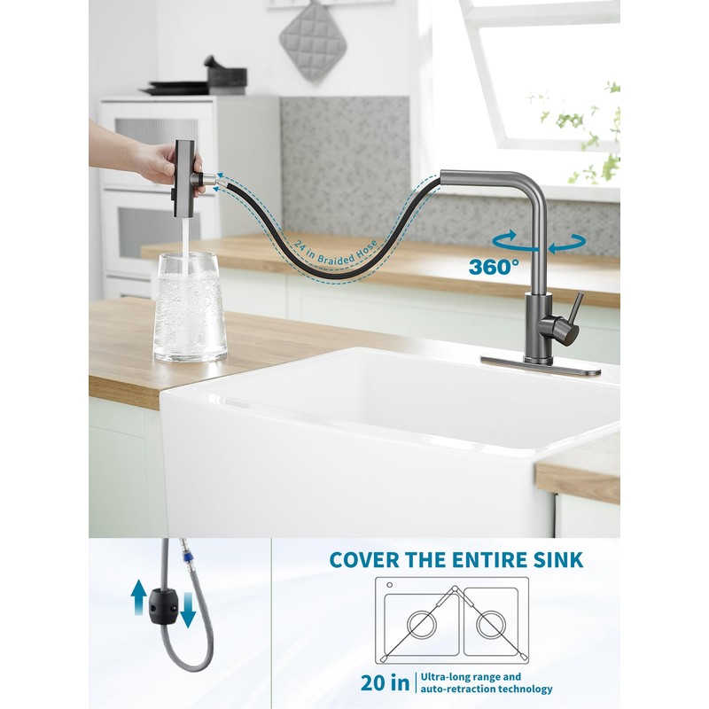 Kitchen Faucets with Pull Down Sprayer,Waterfall Kitchen Sink Faucet,Commercial Utility