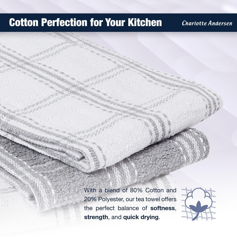 Charlotte Andersen Tea Towels for Kitchen 3 Pack Cotton Dish