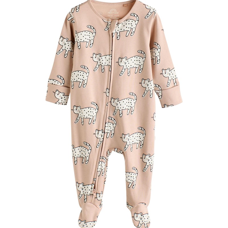 NEXT Embroidered Baby Pyjamas 3 Pack, Brown/Cream