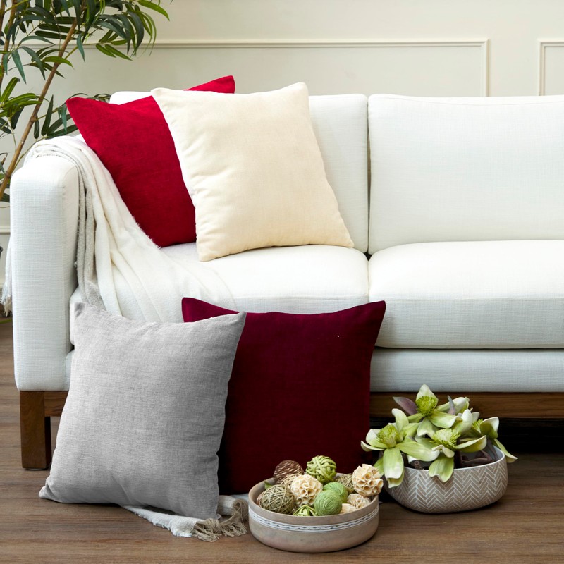 Encasa Homes Chenille Cushion Covers, Set of 2, Solid Colour,