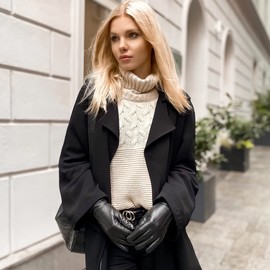 Harssidanzar Leather Gloves For Woman,Womens Leather Gloves Winter Warm Fleece Lining Touchscreen Vintage Finished GL018,Black,Size XS