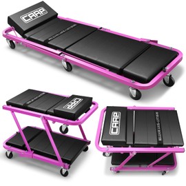 CAAP DRIVEN Extended Upgrade Folding Creeper, Rolling Seat, All-in-One Adjustable Roller Garage Chair with Cushion, Lay Down or Sit, 350 lbs Weight Capacity, CAAP-TOLS-CRP21-48-PR