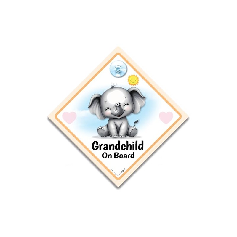 Smiling Baby Elephant Grandchild On Board Sign, Baby On Board