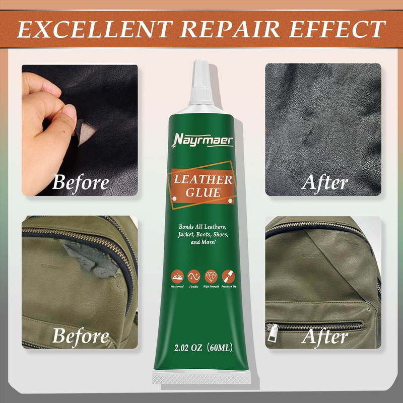 Nayrmaer Leather Glue, 60g Special Leather Adhesive, Permanent Clear Washable