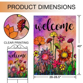Hzppyz Welcome Spring Sunflower Watercolor Abstract Flower House Flag Double Sided, Floral Decorative Garden Yard Outdoor Large Vintage Decor Summer Farmhouse Seasonal Outside Decorations 28 x 40